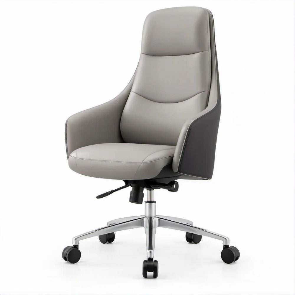 Chefsessel aus PU-Kunstleder, Grau/Schwarz/Silberfarben, 68 x 68 x 118–128 cm