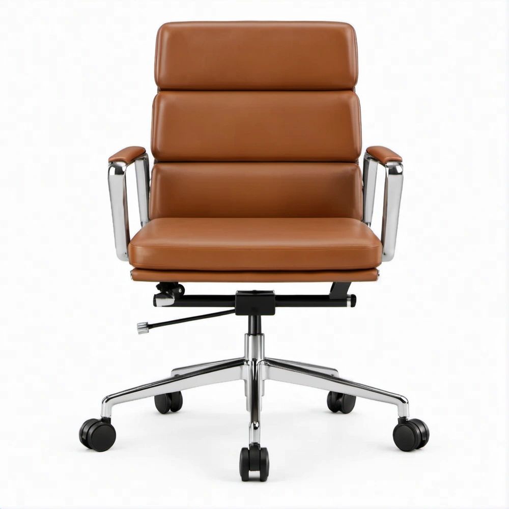 Ergonomischer Bürodrehstuhl Braun mit PU-Kunstleder, Chromgestell und Rollen, 66 x 62 x 116–124 cm
