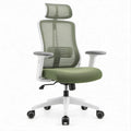 Ergonomischer Bürodrehstuhl Olivgrün/Weiss/Schwarz mit Kopfstütze, B 66 x T 66 x H 116–126 cm