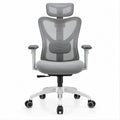 Ergonomischer Bürostuhl in Grau/Silber/Schwarz mit Netzrückenlehne, Kopfstütze und Armlehnen, 65 x 65 x 118–128 cm