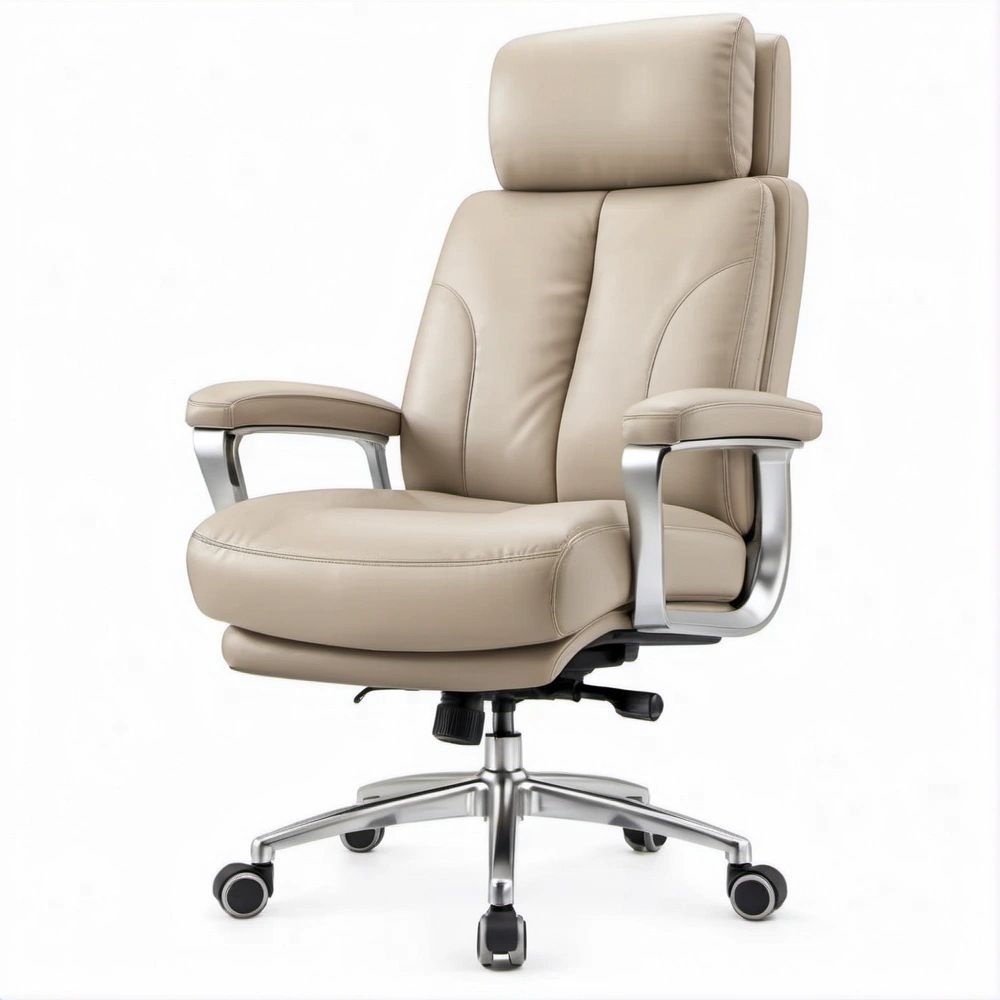 Ergonomischer Chefsessel aus beigem PU-Kunstleder mit hoher Rückenlehne, 68 x 68 x 118–128 cm