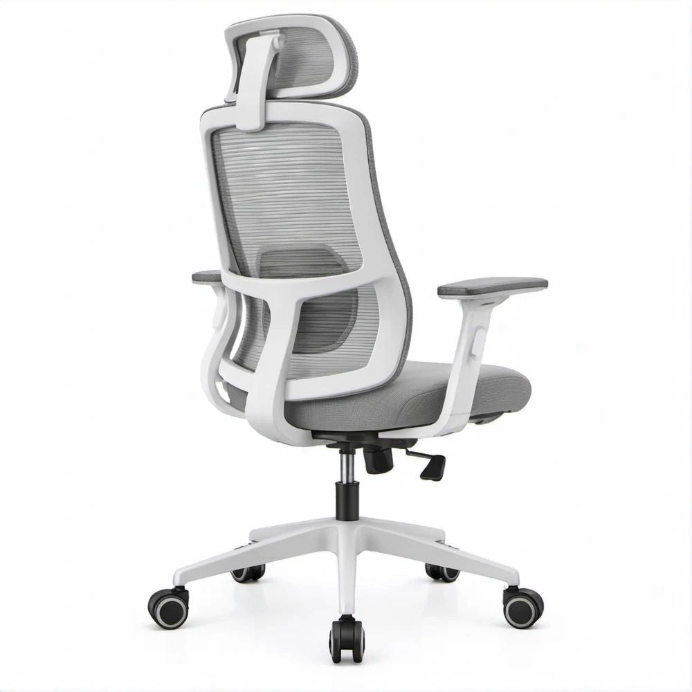 Ergonomischer Bürostuhl mit Kopfstütze, Grau/Weiss, 66 x 66 x 118–128 cm