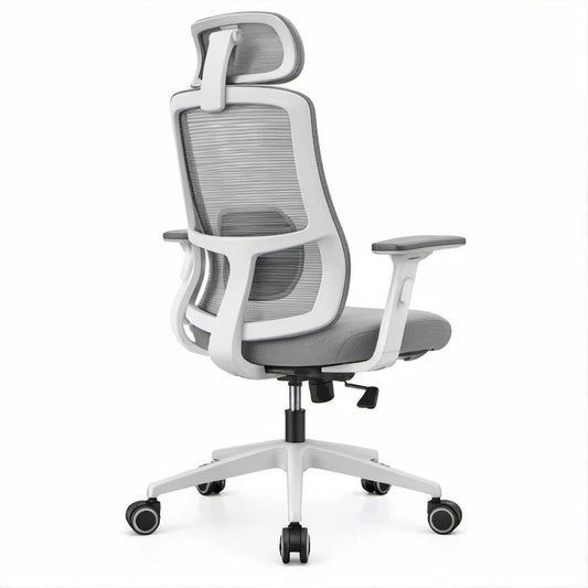 Ergonomischer Bürostuhl mit Kopfstütze, Grau/Weiss, 66 x 66 x 118–128 cm