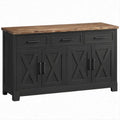 Landhaus-Sideboard Schwarz/Braun mit 3 Schubladen und 4 Türen, 150 x 40 x 90 cm